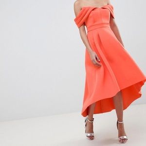 Coral ASOS SZ 2 Off the Shoulder Midi Dress